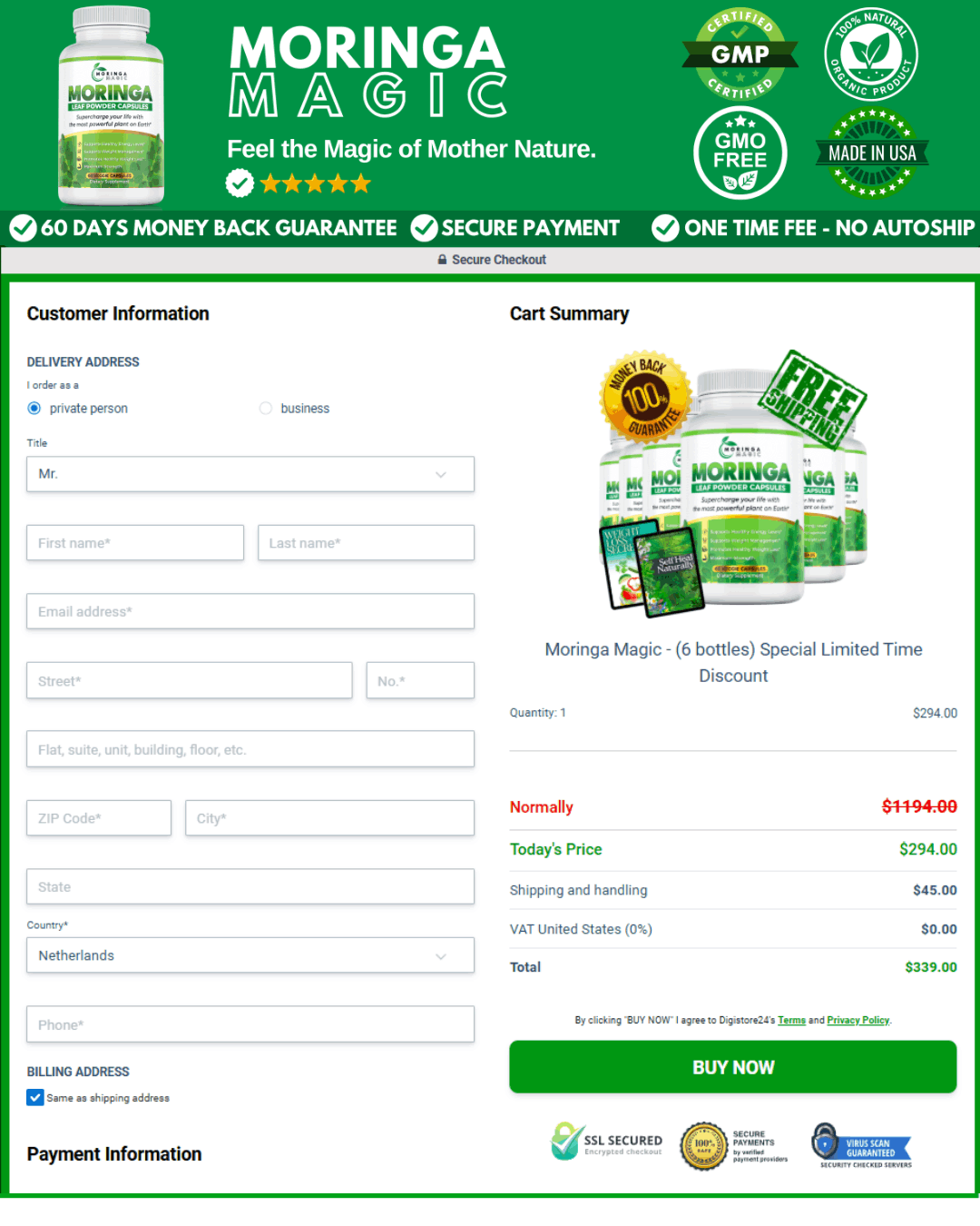 moringa magic checkout page